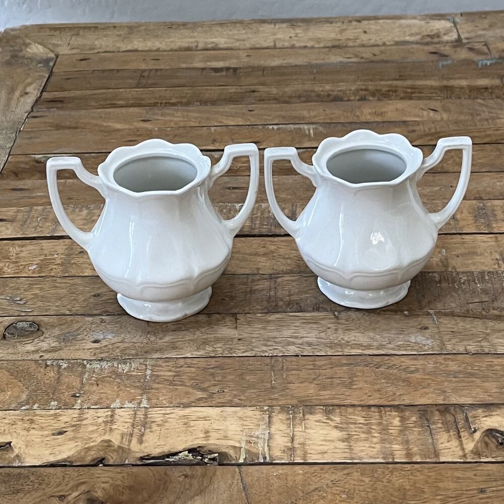 Vintage Royal Staffordshire Heirloom Ironstone Sugar Bowls Set of 2 4.25" White